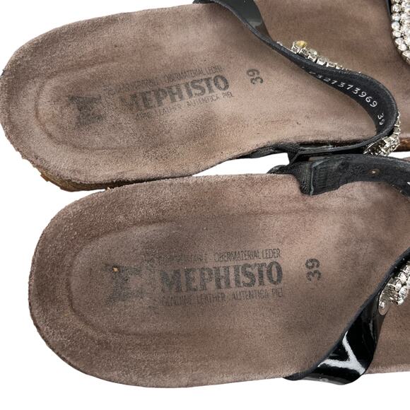 Mephisto Ivana Black Patent Leather Rhinestone Sandals 39 - Picture 14 of 16